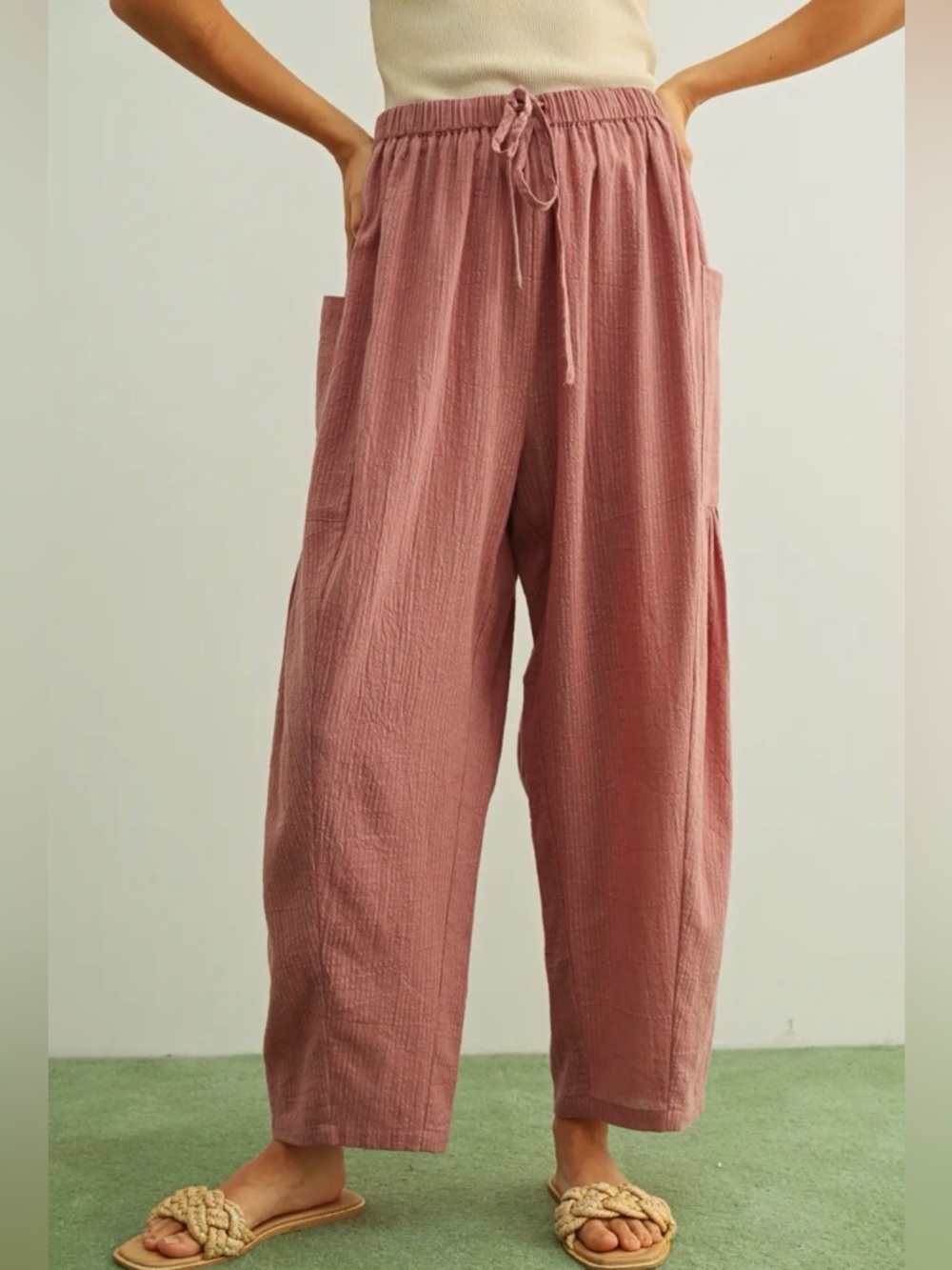 Mauve Striped Cotton Pants